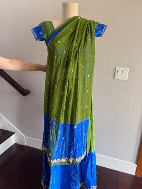 Beautiful Silk Lahenga blue and green